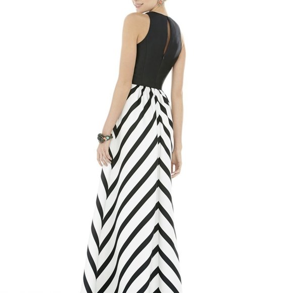 Alfred Sung Black and white chevron semi formal - Picture 2 of 6